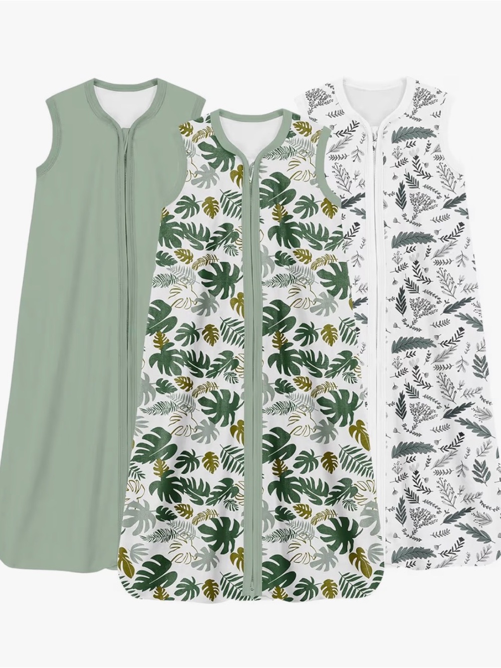 3-Pack Kids Sleep Sacks in Sage Green and Leaf Print